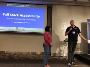 Great intro from Ulli for @LareneLg, all the way from Brisbane to Perth for the first time ever! She’s going to be talking about Full Stack Accessibility. #yowperth #a11y https://t.co/mS5O6lmMk0