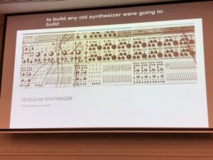 For the final talk of #YOWPerth, @digego is going to show us how to build a modular synthesiser. Neat! 🎹👨🏻‍💻 https://t.co/8czMQr7cr0