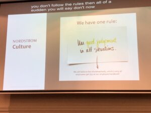 Nordstrom’s employee handbook boils down to “Use good judgement in all situations.” I like that. @adrianco #YowPerth https://t.co/53LXkTAFxh