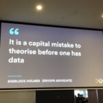 Next speaker is Carmel Hinks from @Atlassian, talking about an iterative approach to metrics and dashboards. Love that she started preso with an overview of a particular problem space for context! #dotc19 #dotc (Also, “Sherlock Holmes (DevOps Advocate” 👏😂) https://t.co/SXftUNVfXV