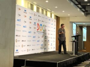 Next up is @grant_simonds from setting the scene for a big challenge - transforming a lumbering monolith into a modern microservice-based architecture for the @Telstra TV box. It’s always great to hear real stories from local experts! #dotc19 #dotc https://t.co/MxMeNBmbYu