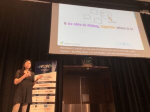 Steps to Production Excellence: Know when your systems are broken; be able to debug them, in cross-functional teams; and close feedback loop by eliminating (unnecessarily) complexity. @lizthegrey #yow19 https://t.co/IFED8TgZMs