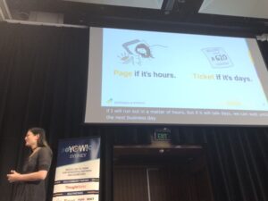 Error budgets allow you to prioritise incidents based on severity - and whether to wake somebody up. #yow19 @lizthegrey https://t.co/RIHXzY8zun