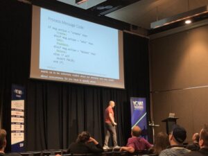 Back at #yow19, learning about TLA+ from @hillelogram. TLA+ specs do not check code - they’re like a blueprint for software that checks your design. https://t.co/TN6gebGDAP