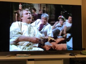 Ten minutes in and we have problematic topless African dancers, Dr. Who, and BRIAN BLESSED with a blond pageboy wig. https://t.co/82W3MHpnSf