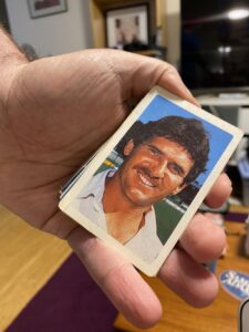 "It's an Allan Border 'Butter 'em up' card! It came out of a packet of butter. I wonder what it's worth these days on Ebay??" (The answer is 72 cents.) https://t.co/vQKwRHdWYW