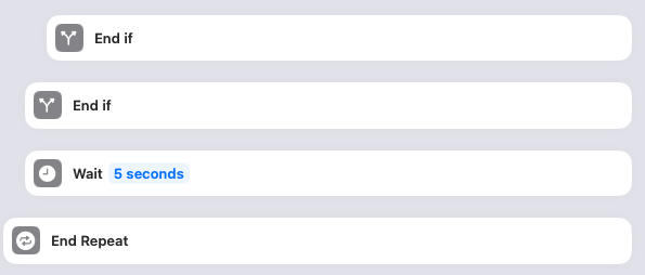 Close if statements and wait 5 seconds before looping