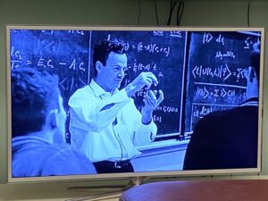 Made it through the teary part to get to the bit I was really looking forward to - Richard Feynman. (Thank you to whoever thought to play bongos when he was introduced!) https://t.co/H7grCDAR7Z