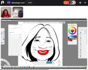 So @BuildStuffConf had a special "room" at the virtual conference where you could turn on your camera and get a caricature done! I was ENRAPTURED when he added my red lippie. Thank you #BuildStuffConf!! ❤️💋 https://t.co/ATLkOOqtb7