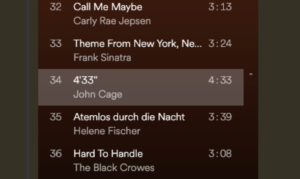 We had to all nominate our favourite karaoke songs as an team activity, and these were compiled into a Spotify playlist... and some deadset legend put John Cage's 4'33" on it. 😂🤐 https://t.co/lS2cpMUtKD