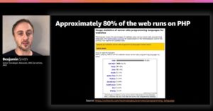 I really enjoyed @benjamin_l_s's session on the Serverless LAMP stack. As he points out, 80% of the web still runs on PHP. Custom runtimes mean you can run serverless PHP functions and never have to worry about scaling Apache. 😃 #reInvent https://t.co/9F0ZIvym8A