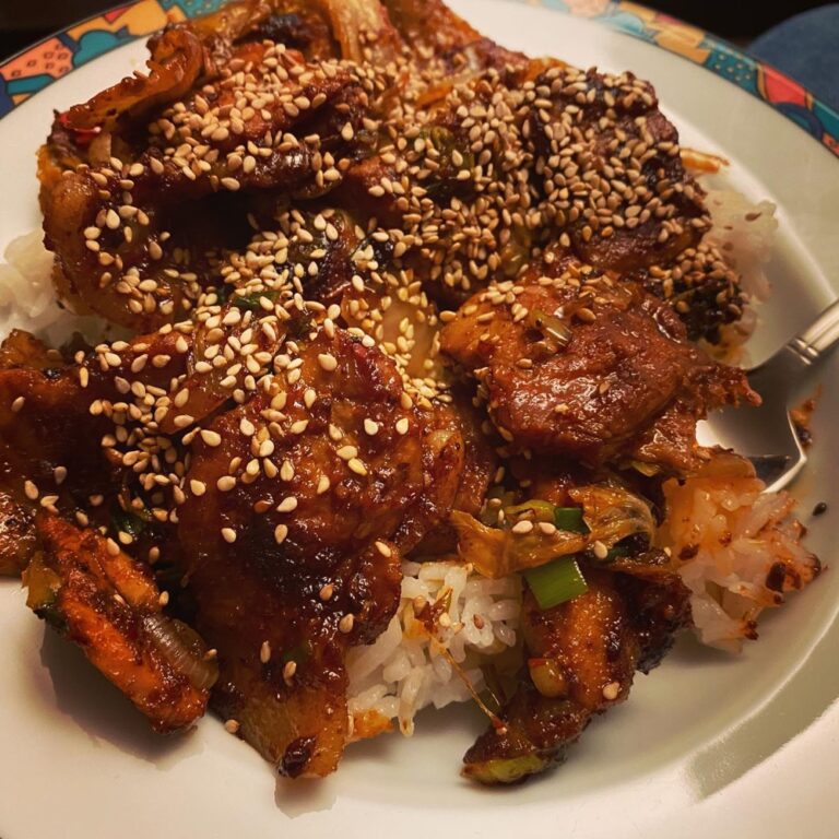 Korean Spicy Marinated Pork With Chilies and Kimchi (Jaeyook Kimchi Bokum) from @seriouseats, made by me! 🐷🌶🍚