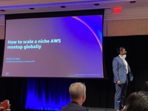 Next up is @paradesi from AWS ML Community NYC talking about strategies for growing a niche meetup globally. Protip: use multiple channels for finding potential speakers! #awsreinvent https://t.co/CE3p0MC6cx