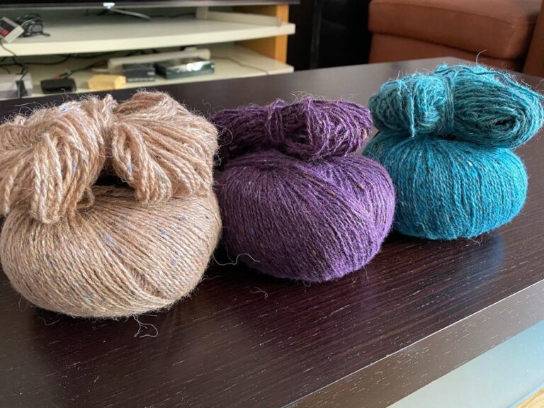 Phew. Wool arrived just in time! But wow, the dye lot for the blue-green (Watery) is *very* different 8 years later...