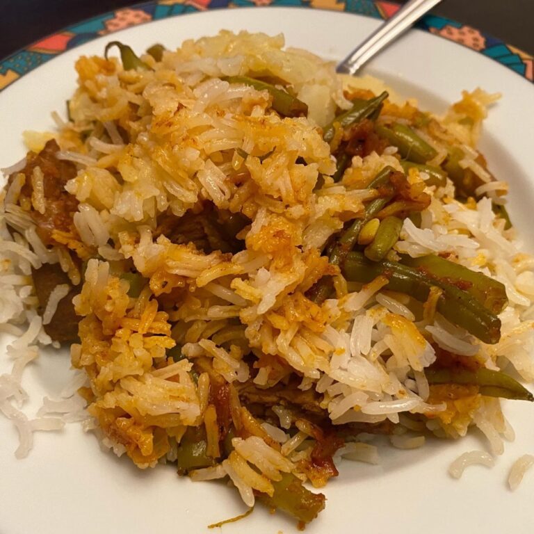 And to go with the Persian Love Cake - Loobia Polo, traditional Persian dish of meat, rice, and green beans.