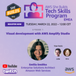 I'm excited to share we're launching an @awscloud She Builds Tech Skills EMEA show on Tuesday! For the first ep, Julia and I are talking @AWSAmplify Studio with Solutions Architect Emilia Smółko. Register at https://t.co/jFy9xTlYFo or watch on https://t.co/Vp850qwkkl at 12 CET. https://t.co/DfEcs6WVsY