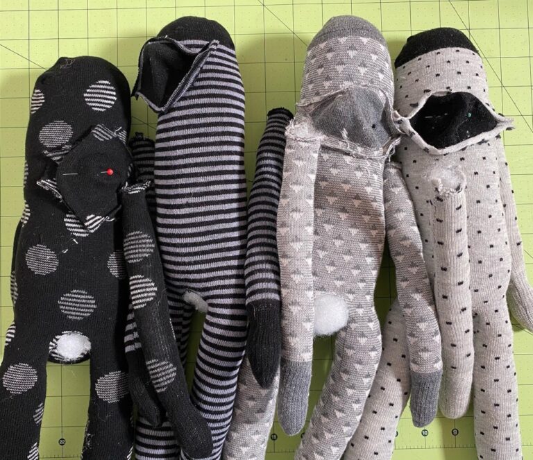 Crafty Saturday - 4 sock monkeys, ready for final assembly! 🐵🐵🐵🐵