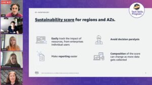 On the She Builds Tech Skills EMEA show, we're hearing about a winning sustainability hackathon project from some of our AWS graduates to create an eco-friendly index for your cloud resources. Very cool... You can watch live on https://t.co/Vp850qwkkl! 🙌 https://t.co/HIhauvhCPP