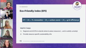 On the She Builds Tech Skills EMEA show, we're hearing about a winning sustainability hackathon project from some of our AWS graduates to create an eco-friendly index for your cloud resources. Very cool... You can watch live on https://t.co/Vp850qwkkl! 🙌 https://t.co/HIhauvhCPP