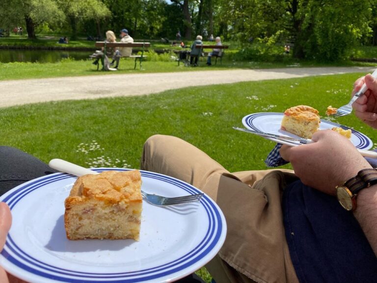 Picnic next to a castle, with homemade Rhabarberkuchen (rhubarb cake), made by the Snook! ❤️