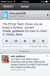 Oh yay, I won a prize! No wait. It's just the usual Twitter spam. :( #TelstraSummit http://t.co/GGkCG4apWz