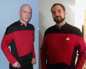 RT @leeflower: My friend Tom. Last year (left), as Picard, because of the chemo. This year: Riker, and recovered. http://t.co/SN0qFkvHuV