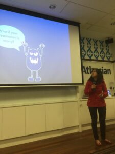 .@mobywhale is KILLING IT at #GGDSyd tonight with her talk on defeating the fear monster of public speaking. http://t.co/e0Ax17KXWT