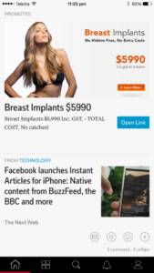 Hey @flipboard - I love you guys and want you to succeed, but I’d also like a way to NOT see ads for breast implants. http://t.co/IhUcooXf6h