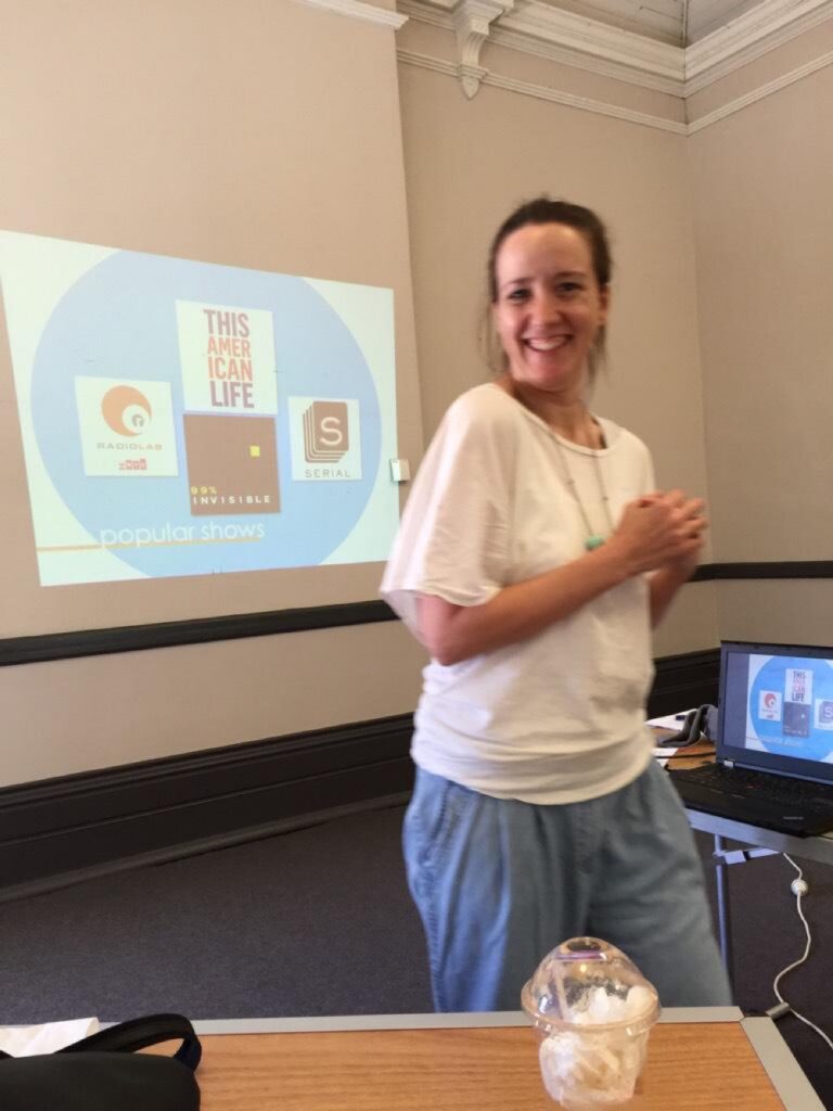 Here's @unlikelylibrary teaching everyone at @KnitGuildNSW Inner City group about podcasts! http://t.co/n8cw15qe6n