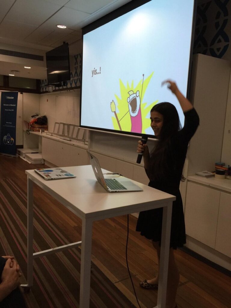 The amazing @conniecodes telling us all at #GGDSyd how she became a dev! http://t.co/D7RgwcKL9t