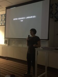 Here’s @cathyblabla kicking things off with a talk about WebRTC! #sydjs #ggdsyd https://t.co/fQglaeNKn5