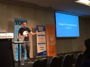 Really excited to hear @thecolourfool’s tips to making design not suck! #yowwest16 https://t.co/YbD7b4vyf0