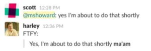 Thanks @DamonOehlman for suggesting I change my Slack name to "mshoward". It's giving me SUCH JOY. 😂 @metaeaux https://t.co/GB5aWD7vFI