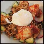 Lunch: spicy cold Korean noodles (bibim naengmyeon) with poached egg. https://t.co/XpxWfATKBA https://t.co/cD09L2DsYg