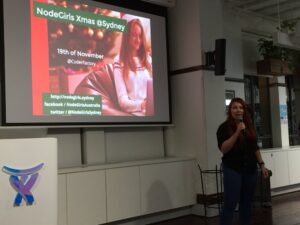 The amazing @ButenkoMe spruikung the @NodeGirlsSydney Xmas event next month! #SydJS https://t.co/gdIzwjOZIs