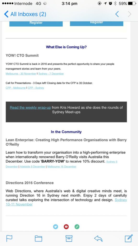 HA! Just saw my meetup blog post featured in the @yow_oz newsletter. That's fun. 😂 https://t.co/hyvIp1VWXv