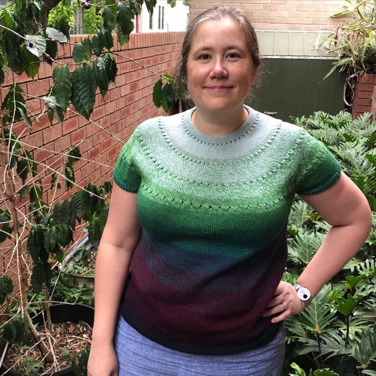 First finished knitting project in ages! Easy Eyelet Yoke Lite in Hobbii Twister (cotton/acrylic). Colour is, appropriately, “Jungle.” Details going up on Rav shortly...