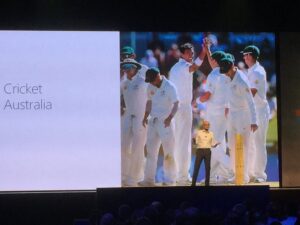 “It’s perhaps not the best day to talk about Australian cricket…” @satyanadella gets a chuckle from the audience. #MicrosoftDev https://t.co/m8RT2aMXQl