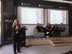 Excited for today’s Women in Tech panel with folks from @MYOB and @BlueChilliGroup. @Clr_Angela kicking us off! #developHer #SheStarts https://t.co/8H13CmS99z