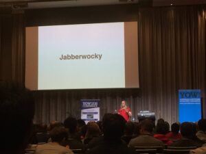 Neat - @EvaNahari is starting her talk on NLP with a famous poem. The words are made up, but we can still process it. #yow16 https://t.co/b2cWFaDFC7