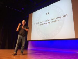 The final tenet of the Scribe’s Oath: I will never stop learning and improving my craft. Why we’re all here today! #yow16 @unclebobmartin https://t.co/4E5CNQDNuF