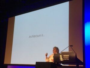 “Architecture is whatever your org thinks is hard. Whatever they find difficult to change.” Some definitions from @rebeccaparsons #yow16 https://t.co/JHXyDJ0amK