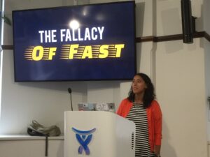 First speaker is @randommood talking about the Fallacy of Fast. #wwcsyd #yow16 https://t.co/mlSMv3NXnG