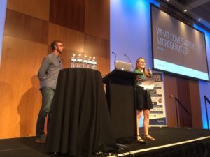 The ever-cheerful Renee from @GPN_Sydney introducing @mranney in the Red room! (GPN is awesome. You should check it out.) #yow16 https://t.co/oAiUYmXjaY