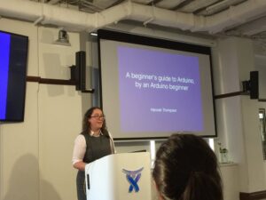 Next up is @hannahcancode telling us about her adventures with Arduino (using the kit she won at @GGDSydney #shehacks)! #wwcsyd https://t.co/BMGnRlQNeB