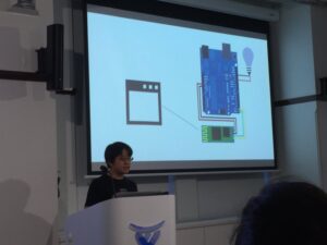 Last talk of the night is @pyko telling us about getting a web app to talk to an Arduino via Bluetooth! #wwcsyd https://t.co/zC0M2udMe4