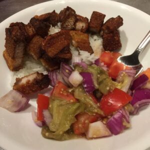 Filipino dinner! Lechon, rice, and eggplant salad. #yum https://t.co/iXla9PpyzG https://t.co/J4lHKSZ5UR