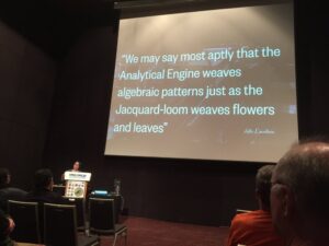 “We may say most aptly that the Analytical Engine weaves algebraic patterns just as the Jacquard-loom weaves flowers and leaves.” 💖 #lca2017 https://t.co/xbKrgwk6M3