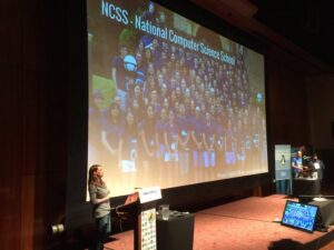 Yay, @GGDSydney’s own @notsolonecoder presenting a ⚡️ talk on NCSS. #lca2017 https://t.co/cPnBcZwrbn