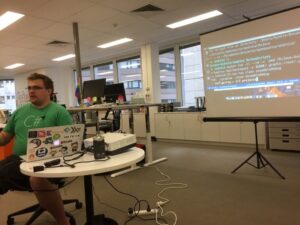 I thought this was going to be more ranty! @sir_tilbrook is showing us how he uses Docker with Android build tools. #altnetsyd https://t.co/moEUZnEjL1